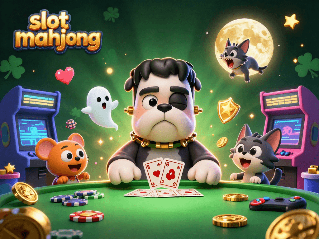 Experience thrilling slot mahjong action with a vivid 3D game scene featuring unique characters and colorful elements.