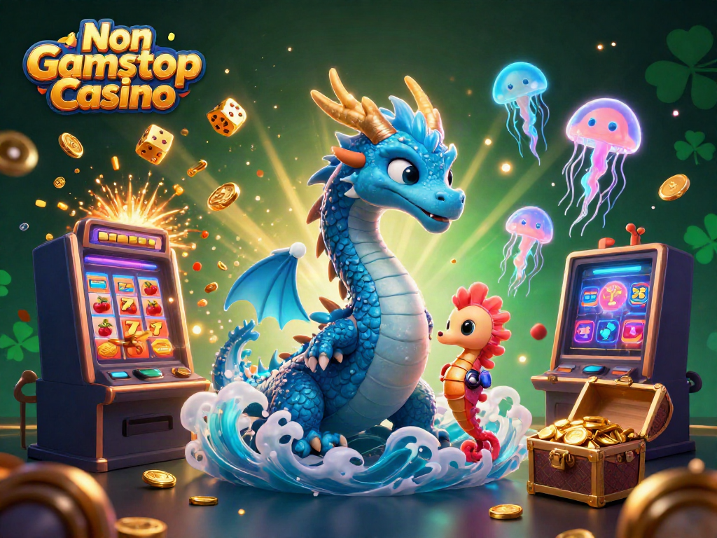 Experience dynamic gaming at Non Gamstop Casino with a 3D ocean dragon and neon jellyfish.