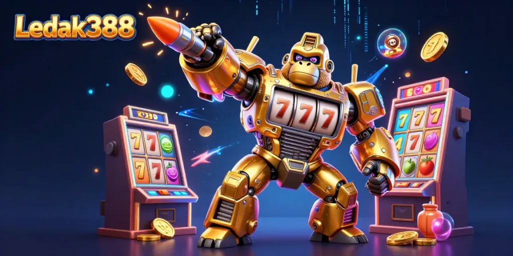 Join the action with Ledak388's golden gorilla mech transforming slot machine parts into excitement and rewards.