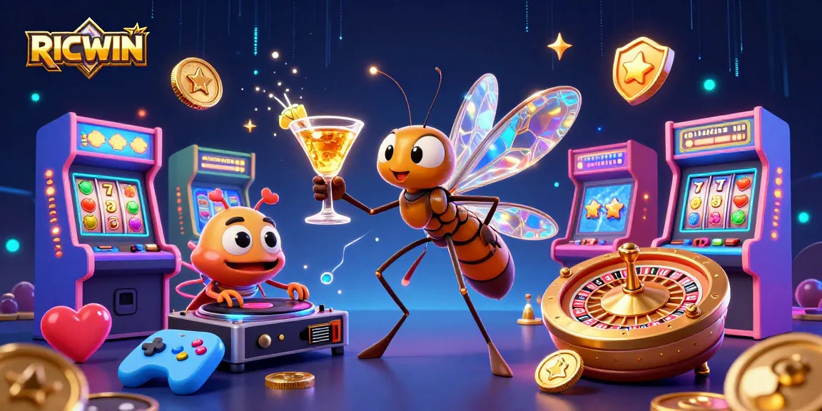 Experience excitement with RICWIN in this lively 3D casino scene filled with dynamic gaming elements.