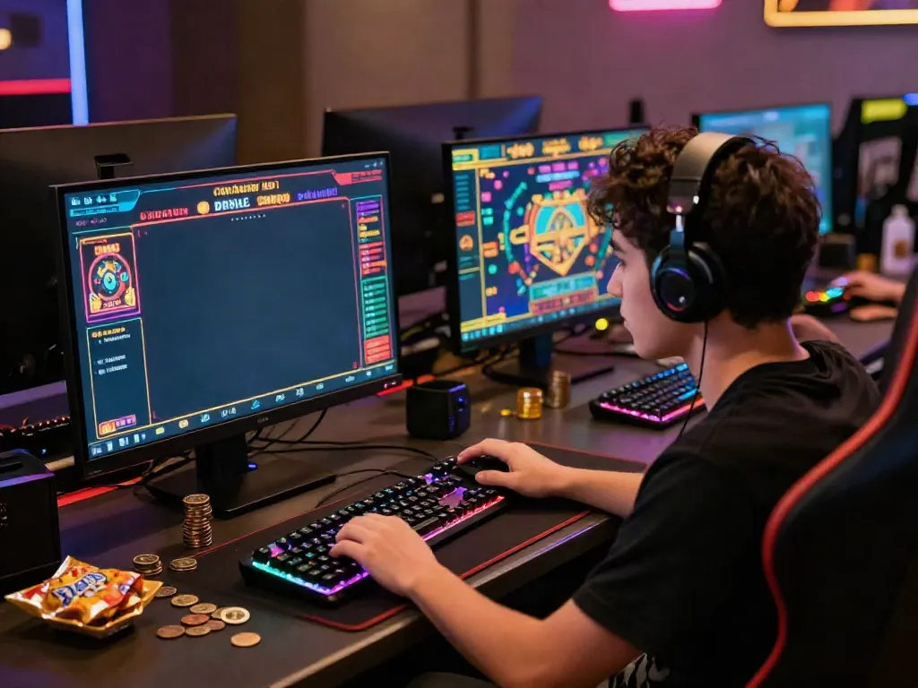 SIN88 nhà cái gaming setup with player enjoying vibrant casino games