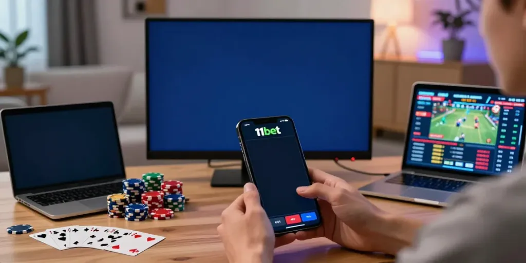 Active engagement with the 11bet app in a lively gaming environment.