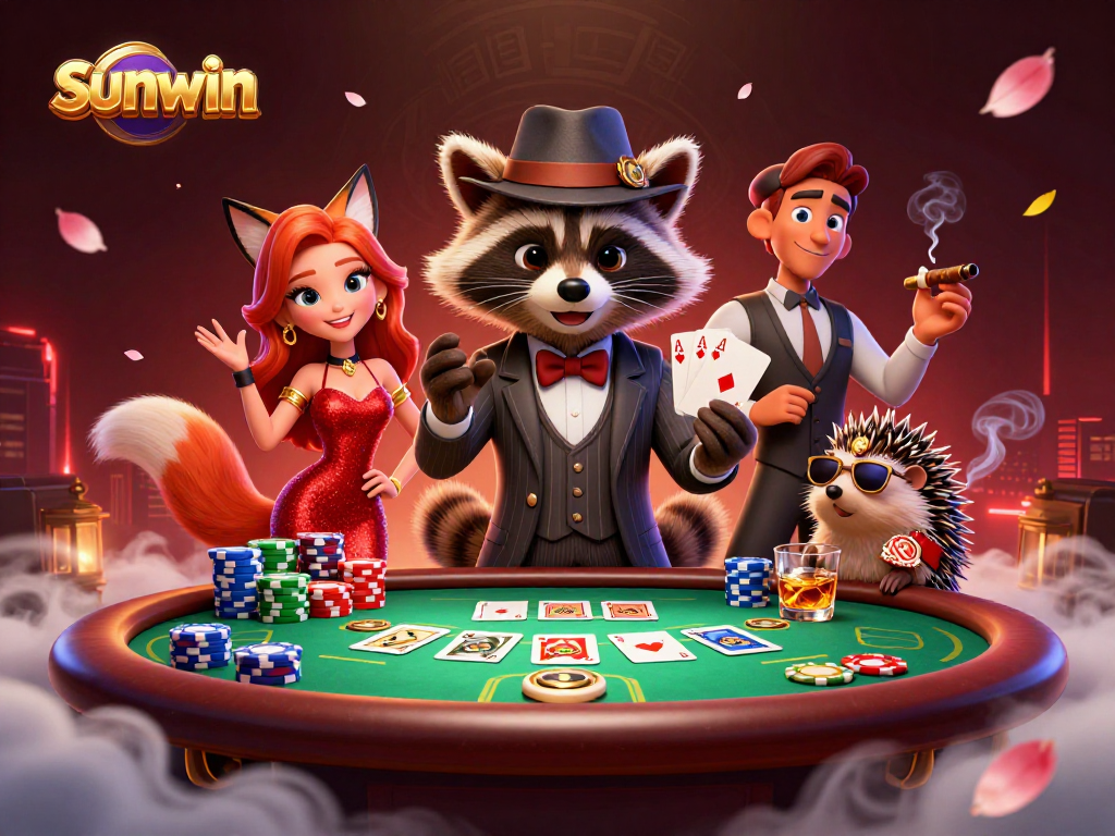 Experience thrilling poker nights with sunwin while charming characters enjoy a vibrant gaming atmosphere.